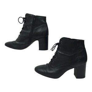 Born Ankle Boots Womens 9.5 M Leather Block Heel Side Zip Lace Up Black F56003